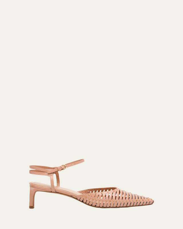 Francine Caged Leather Ankle-Strap Pumps